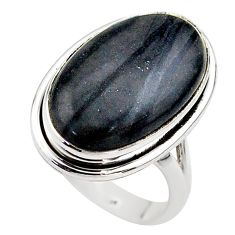 11.89cts solitaire natural black picasso jasper 925 silver ring size 7 t75102
