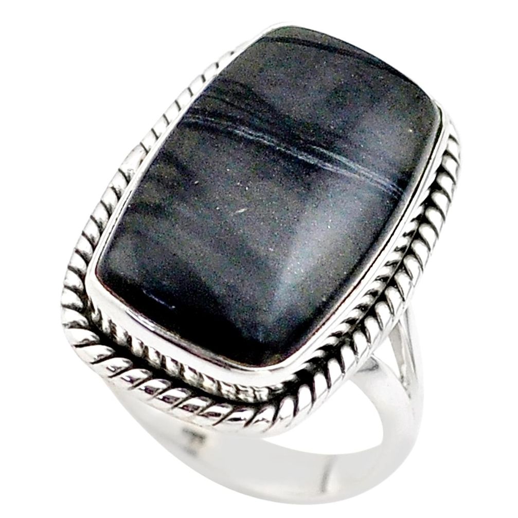 13.34cts solitaire natural black picasso jasper 925 silver ring size 7 t75103