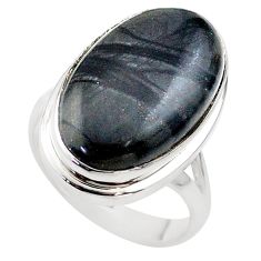 13.46cts solitaire natural black picasso jasper oval silver ring size 7.5 t75108