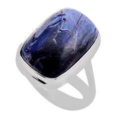 9.63cts solitaire natural black pietersite (african) silver ring size 7.5 n40157