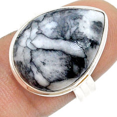 12.89cts solitaire natural black pinolith pear 925 silver ring size 6.5 u74995