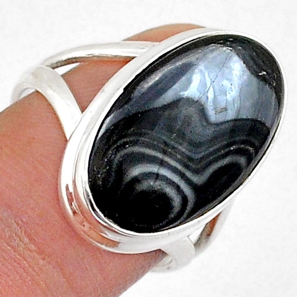 9.39cts solitaire natural black psilomelane oval 925 silver ring size 8 u87994