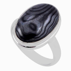 10.91cts solitaire natural black psilomelane oval silver ring size 7.5 n35543