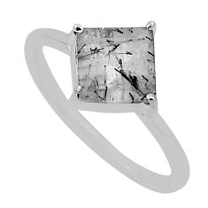 2.74cts solitaire natural black rutile 925 sterling silver ring size 5.5 n33643