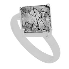 4.53cts solitaire natural black rutile 925 sterling silver ring size 7.5 n33646