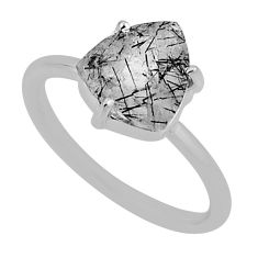 2.67cts solitaire natural black rutile 925 sterling silver ring size 5.5 n33655