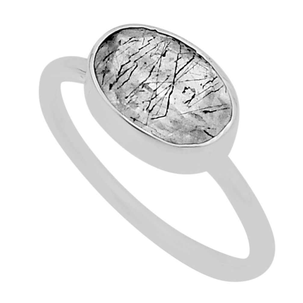 2.48cts solitaire natural black rutile 925 sterling silver ring size 7 n33645