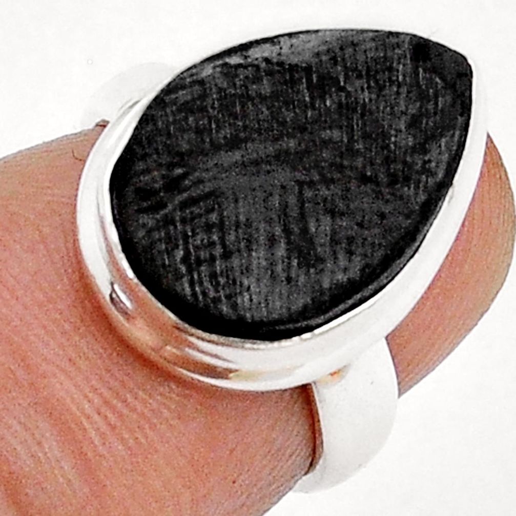 6.01cts solitaire natural black shungite 925 silver adjustable ring size 4 y1155
