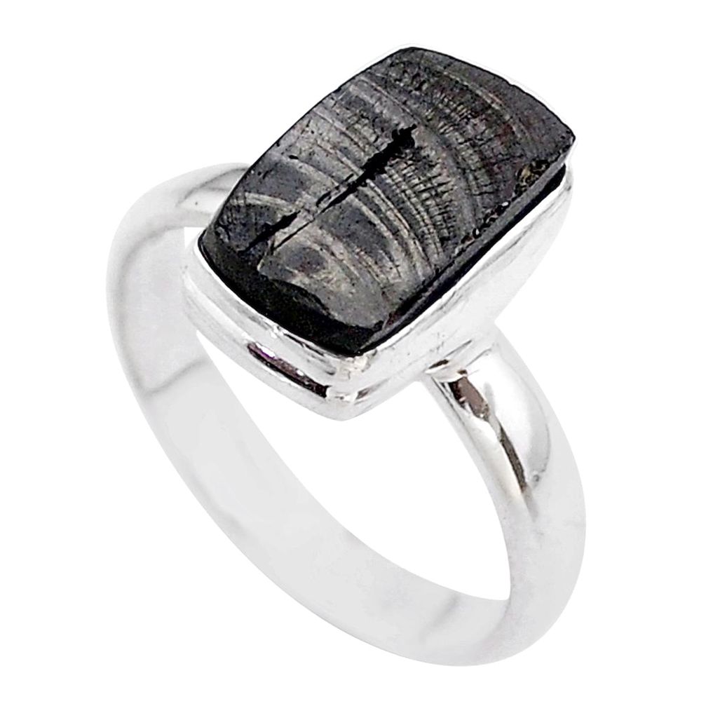 6.04cts solitaire natural black shungite 925 sterling silver ring size 10 t45845