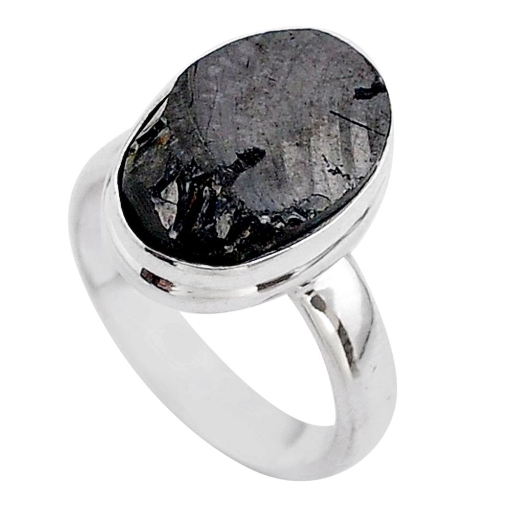 6.26cts solitaire natural black shungite 925 sterling silver ring size 6 t45859