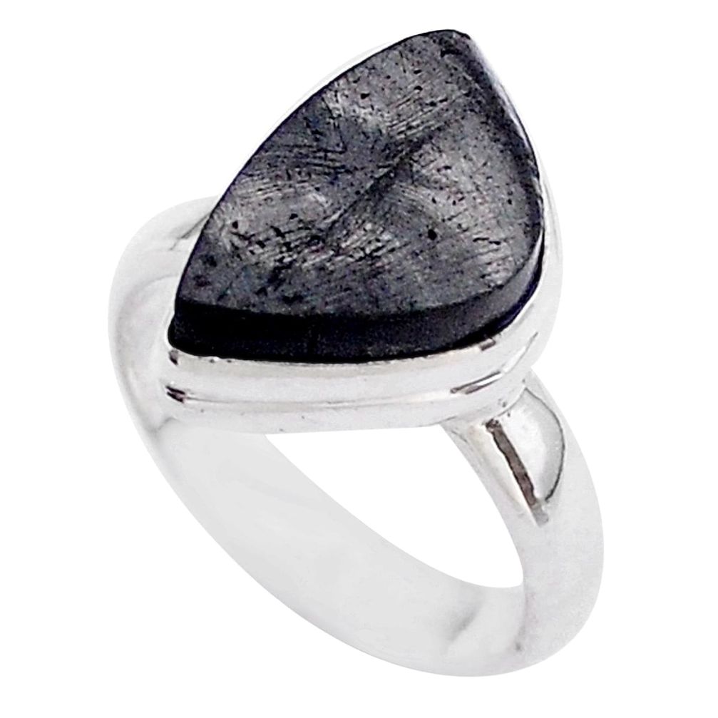 5.56cts solitaire natural black shungite 925 sterling silver ring size 6 t45880