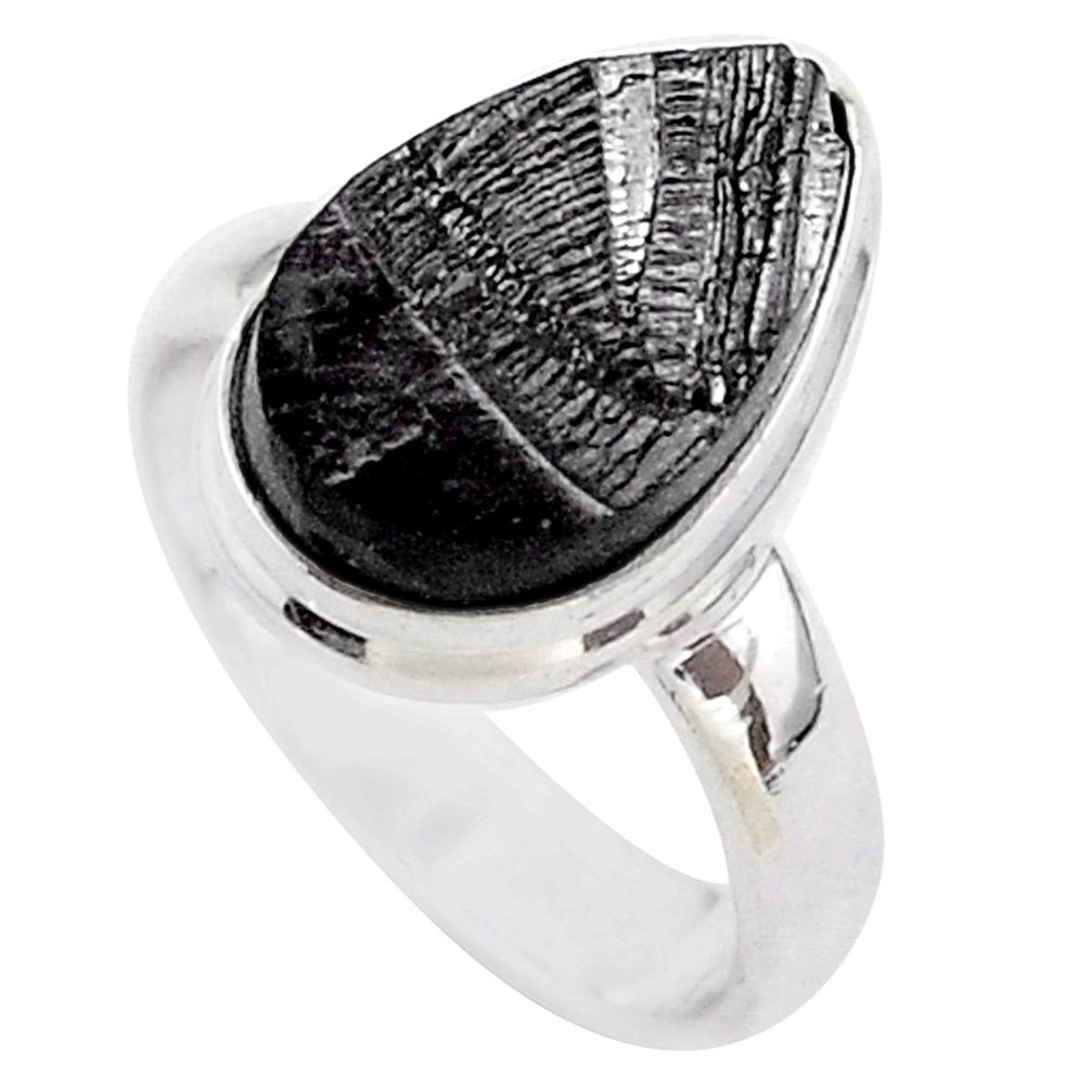 6.27cts solitaire natural black shungite 925 sterling silver ring size 6 t45891