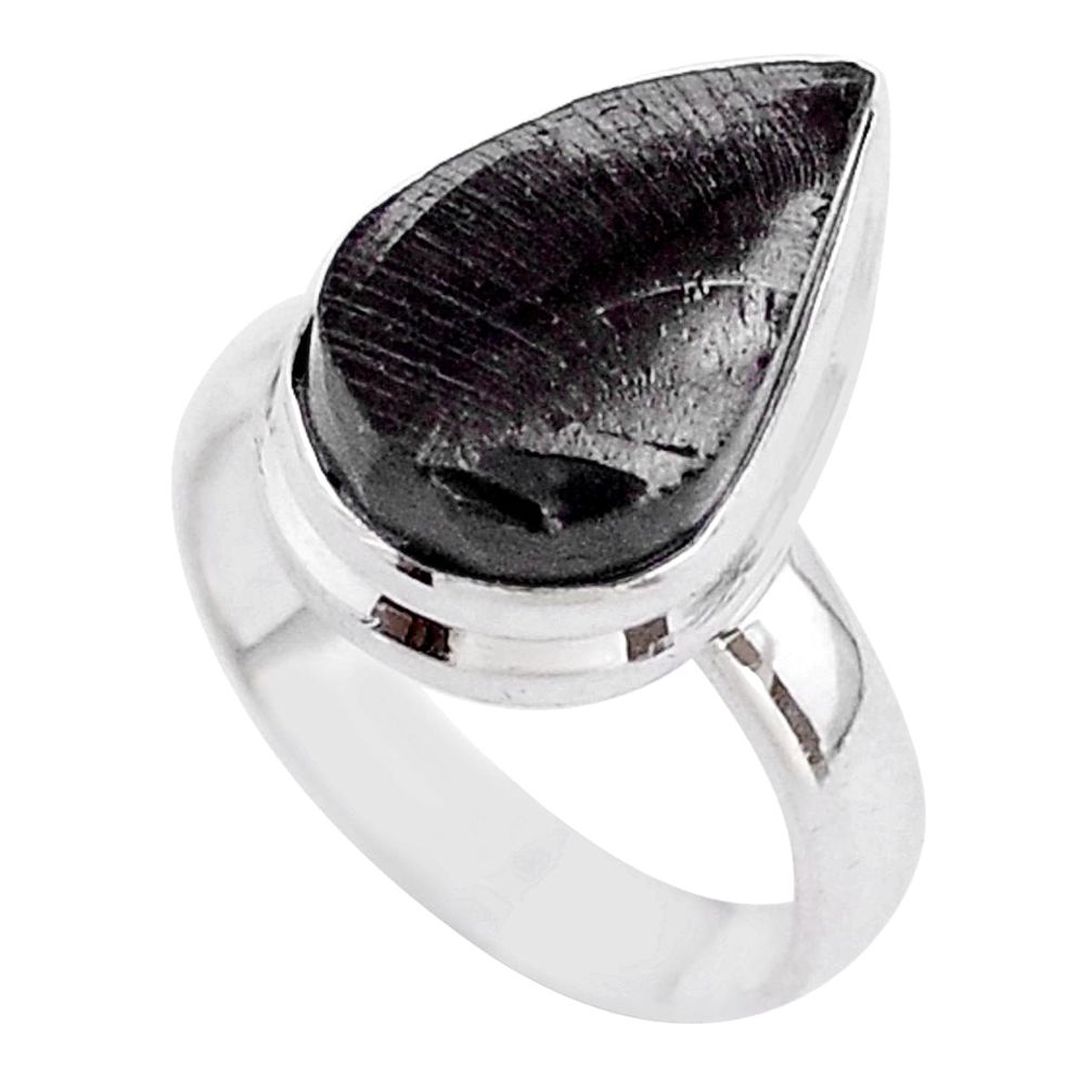 7.25cts solitaire natural black shungite 925 sterling silver ring size 6 t45897