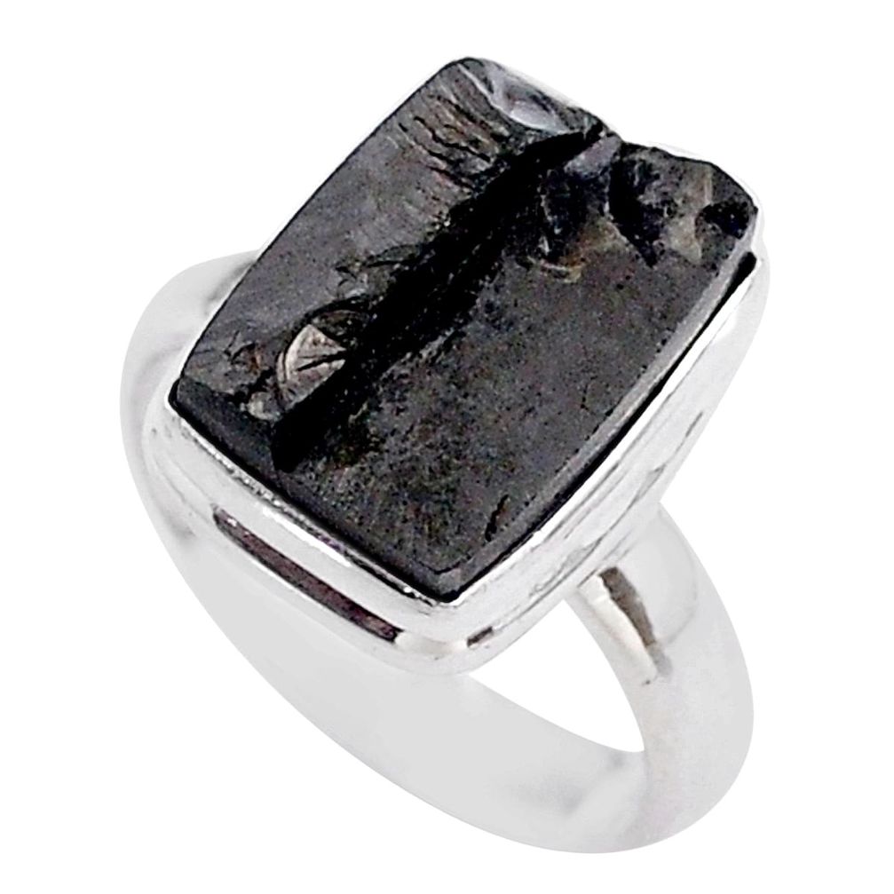 6.53cts solitaire natural black shungite 925 sterling silver ring size 7 t45841