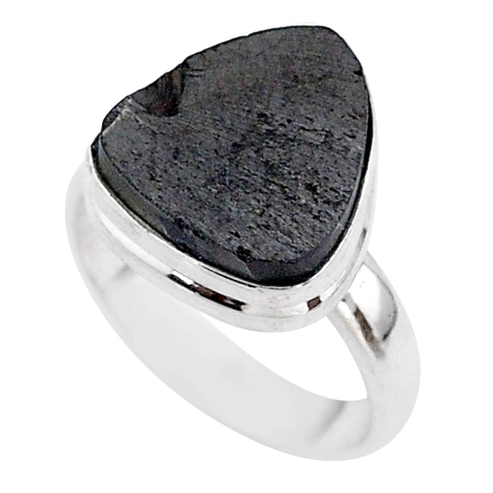 6.98cts solitaire natural black shungite 925 sterling silver ring size 7 t45868
