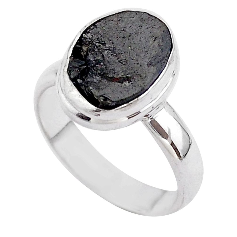 5.23cts solitaire natural black shungite 925 sterling silver ring size 7 t45882