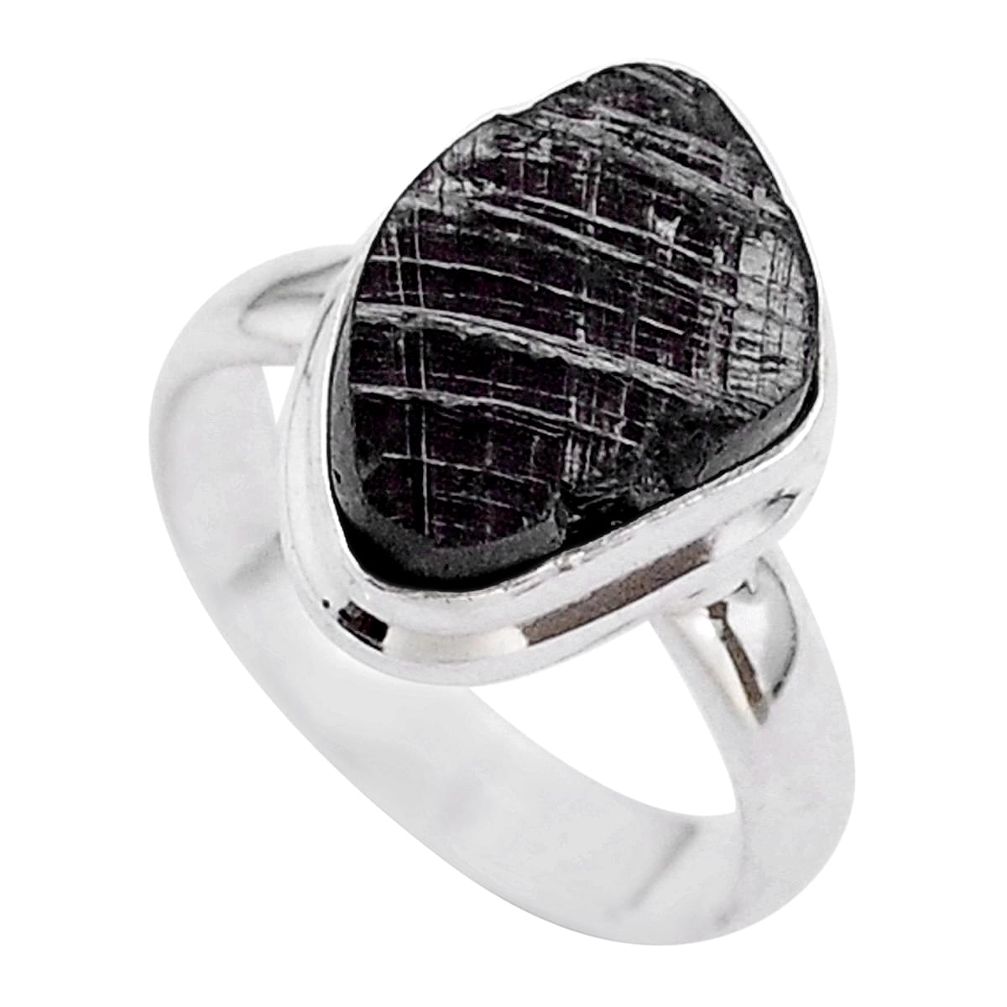 6.82cts solitaire natural black shungite 925 sterling silver ring size 7 t45894