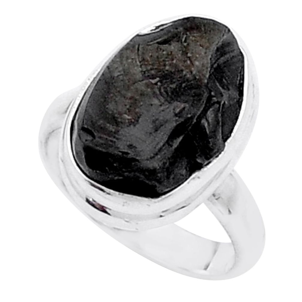 6.40cts solitaire natural black shungite 925 sterling silver ring size 7 u53546