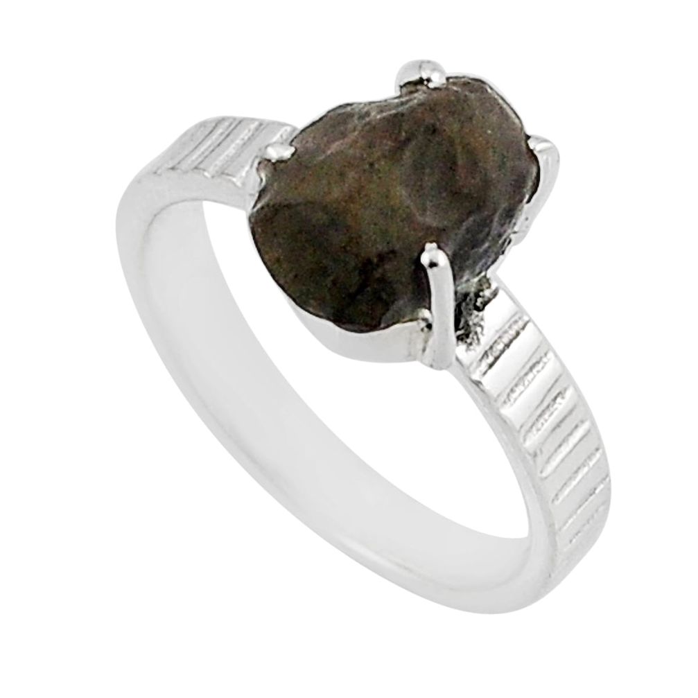 4.42cts solitaire natural black shungite 925 sterling silver ring size 7 y53245