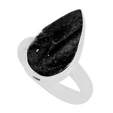 6.36cts solitaire natural black shungite 925 sterling silver ring size 7 y7393