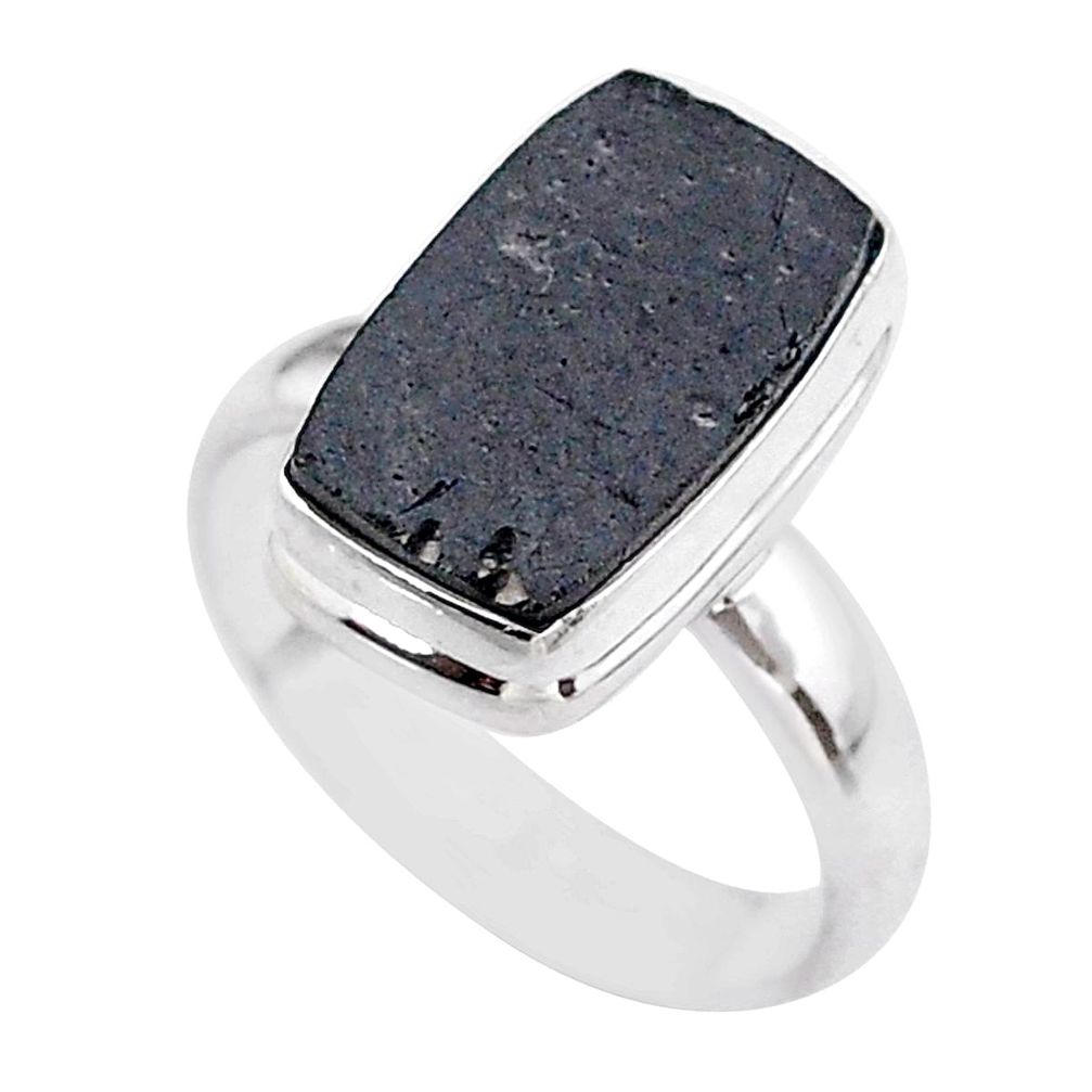 6.02cts solitaire natural black shungite 925 sterling silver ring size 8 t45847