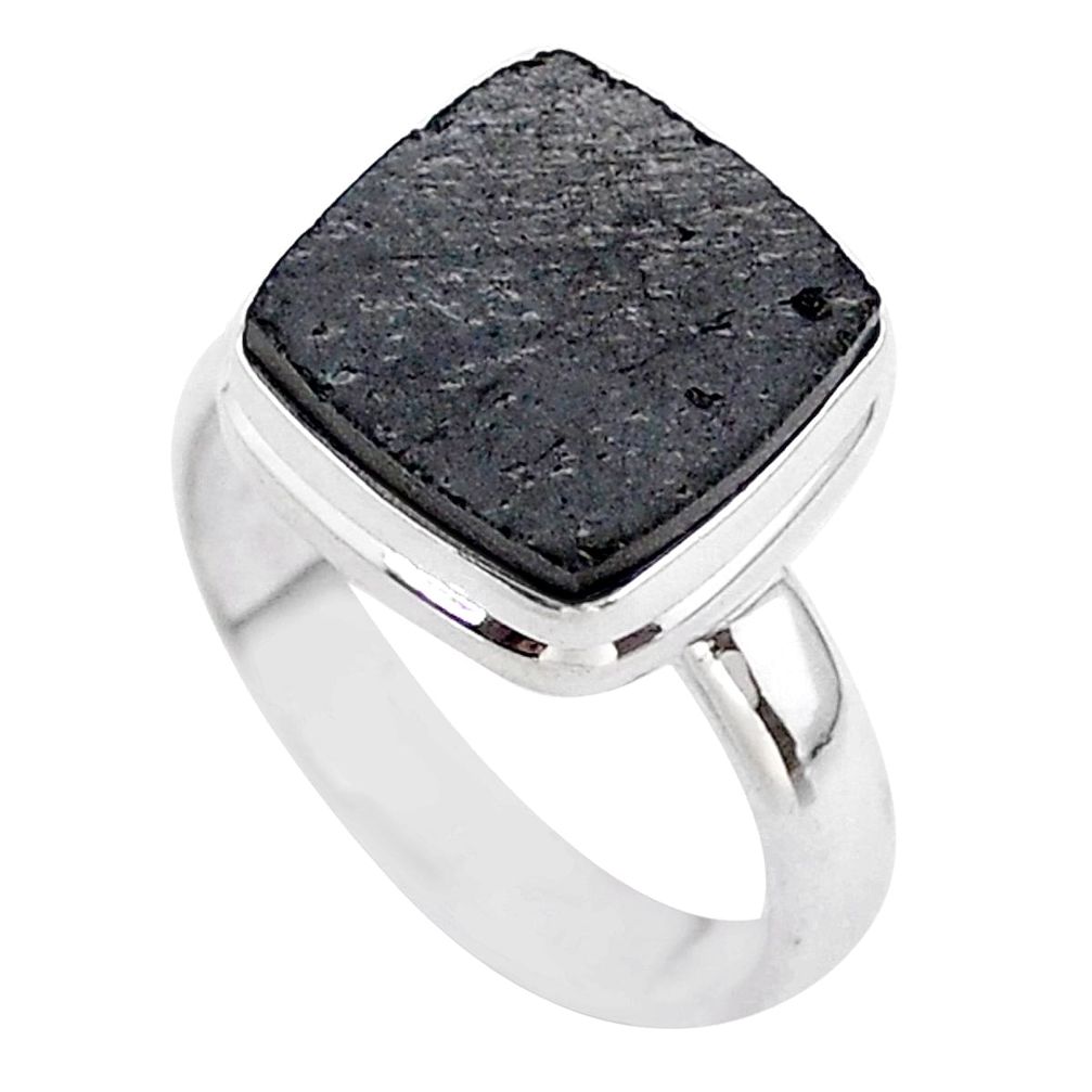 6.02cts solitaire natural black shungite 925 sterling silver ring size 8 t45849