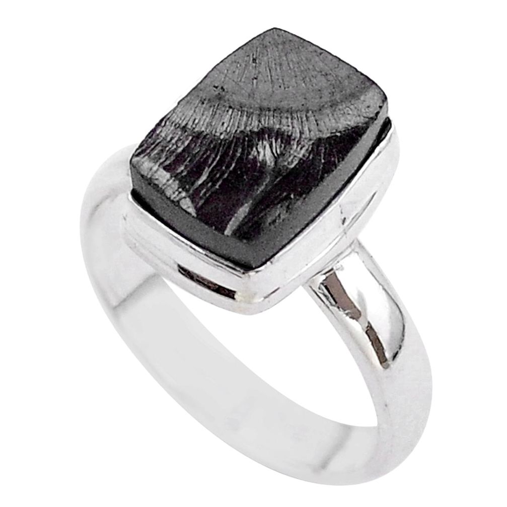 4.92cts solitaire natural black shungite 925 sterling silver ring size 8 t45885