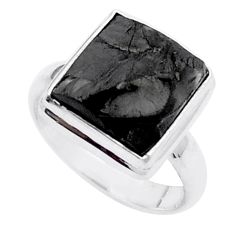 6.04cts solitaire natural black shungite 925 sterling silver ring size 8 u53521