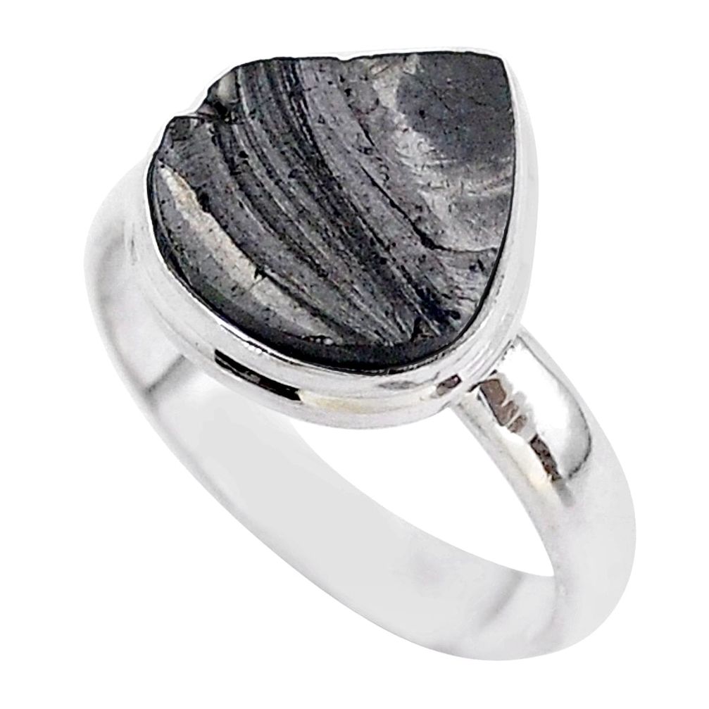 6.93cts solitaire natural black shungite 925 sterling silver ring size 9 t45844