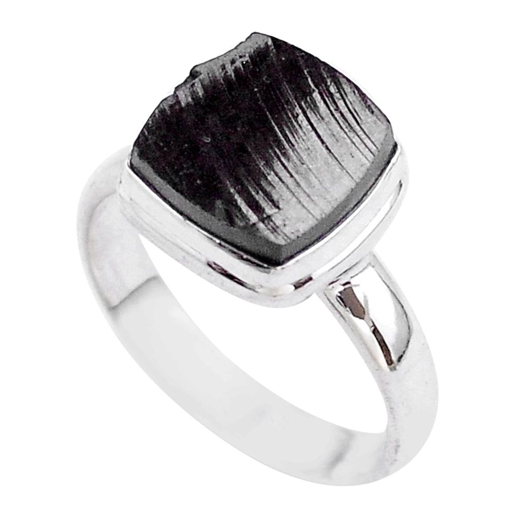 5.63cts solitaire natural black shungite 925 sterling silver ring size 9 t45884