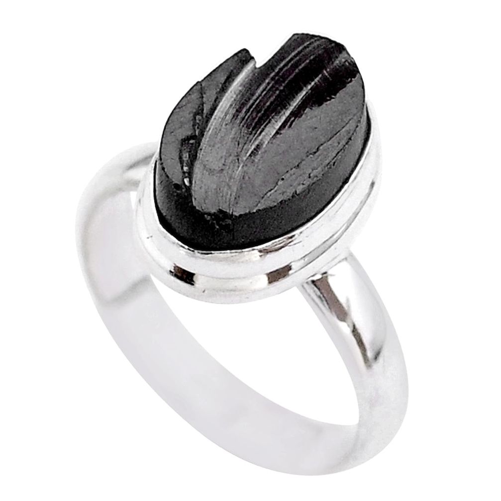 6.33cts solitaire natural black shungite 925 sterling silver ring size 9 t45887