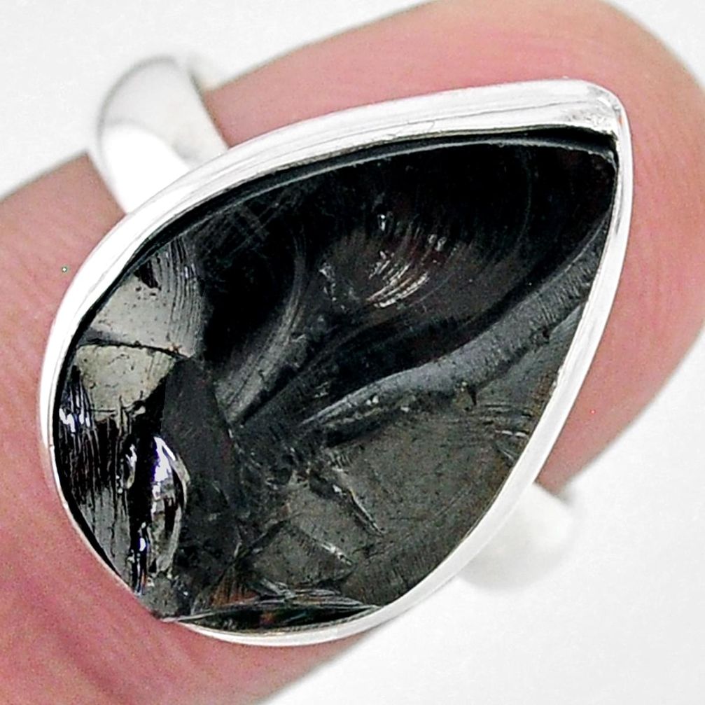 10.82cts solitaire natural black shungite silver solitaire ring size 7 t22382