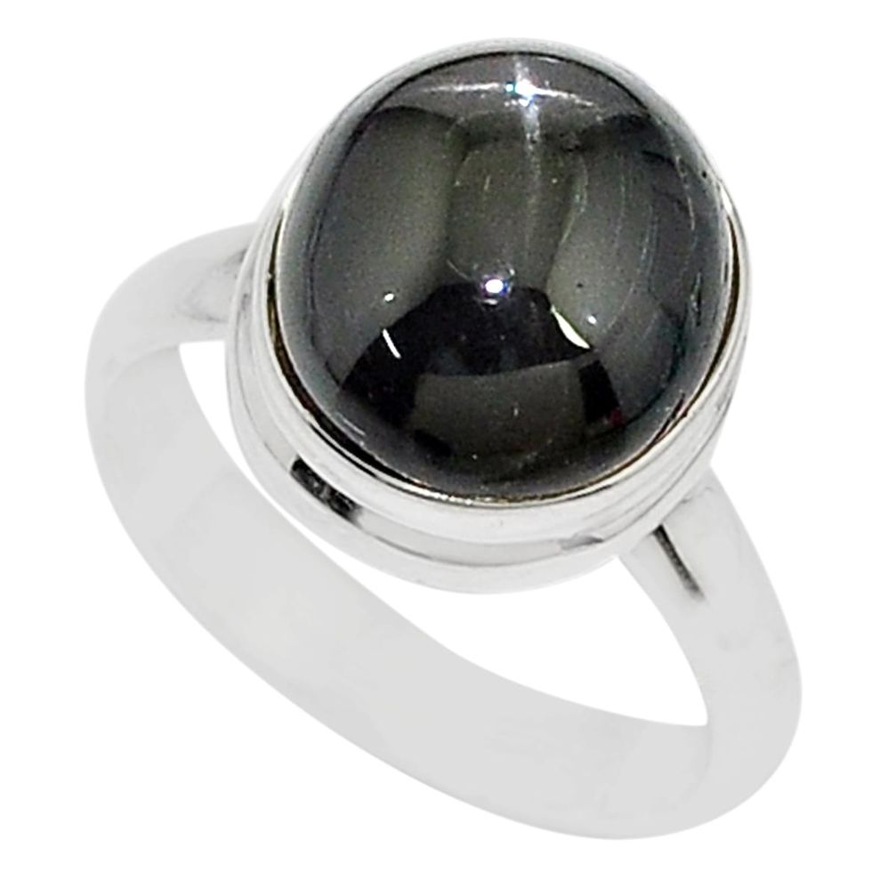5.52cts solitaire natural black star round sterling silver ring size 7 t10500