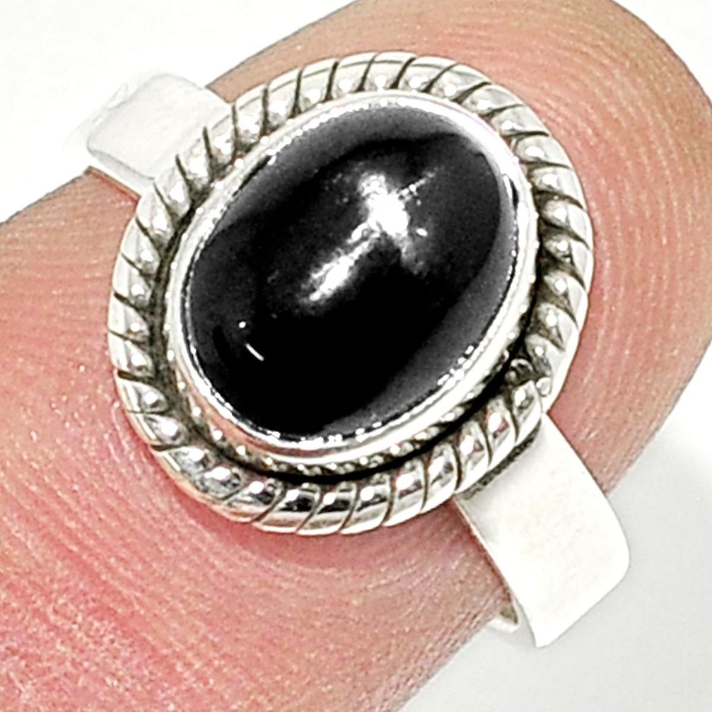 4.06cts solitaire natural black star sapphire 925 silver ring size 7 u29701