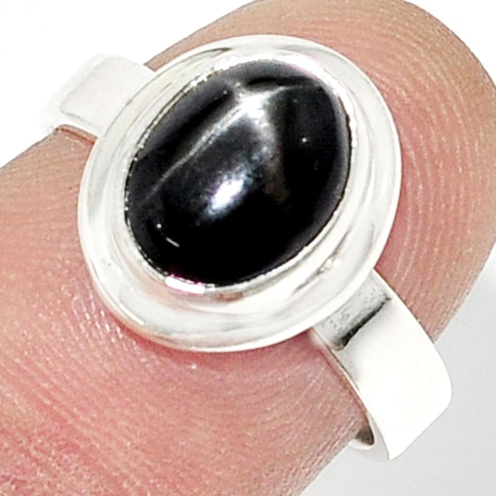4.61cts solitaire natural black star sapphire 925 silver ring size 7 u29729