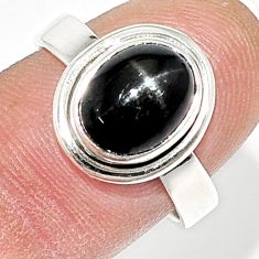 4.09cts solitaire natural black star sapphire 925 silver ring size 8 u29681