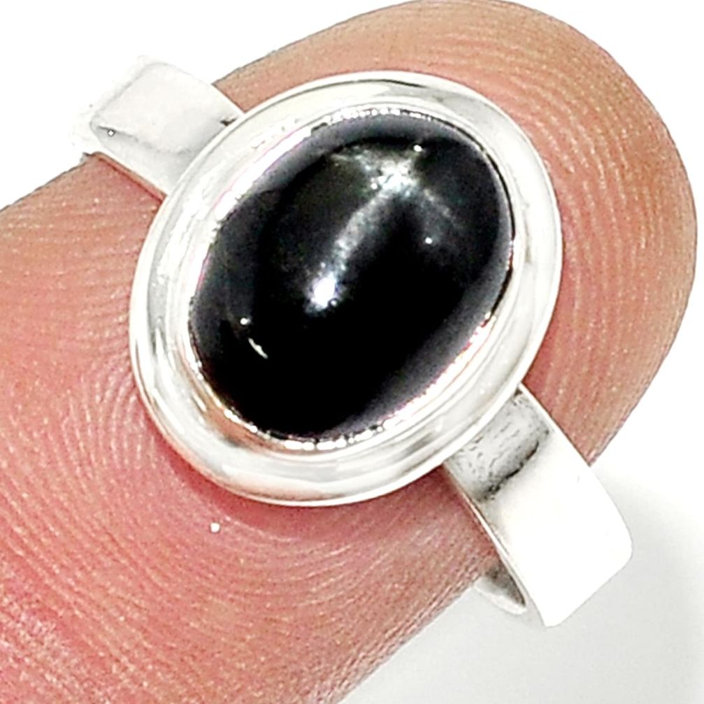 4.36cts solitaire natural black star sapphire 925 silver ring size 8 u29734
