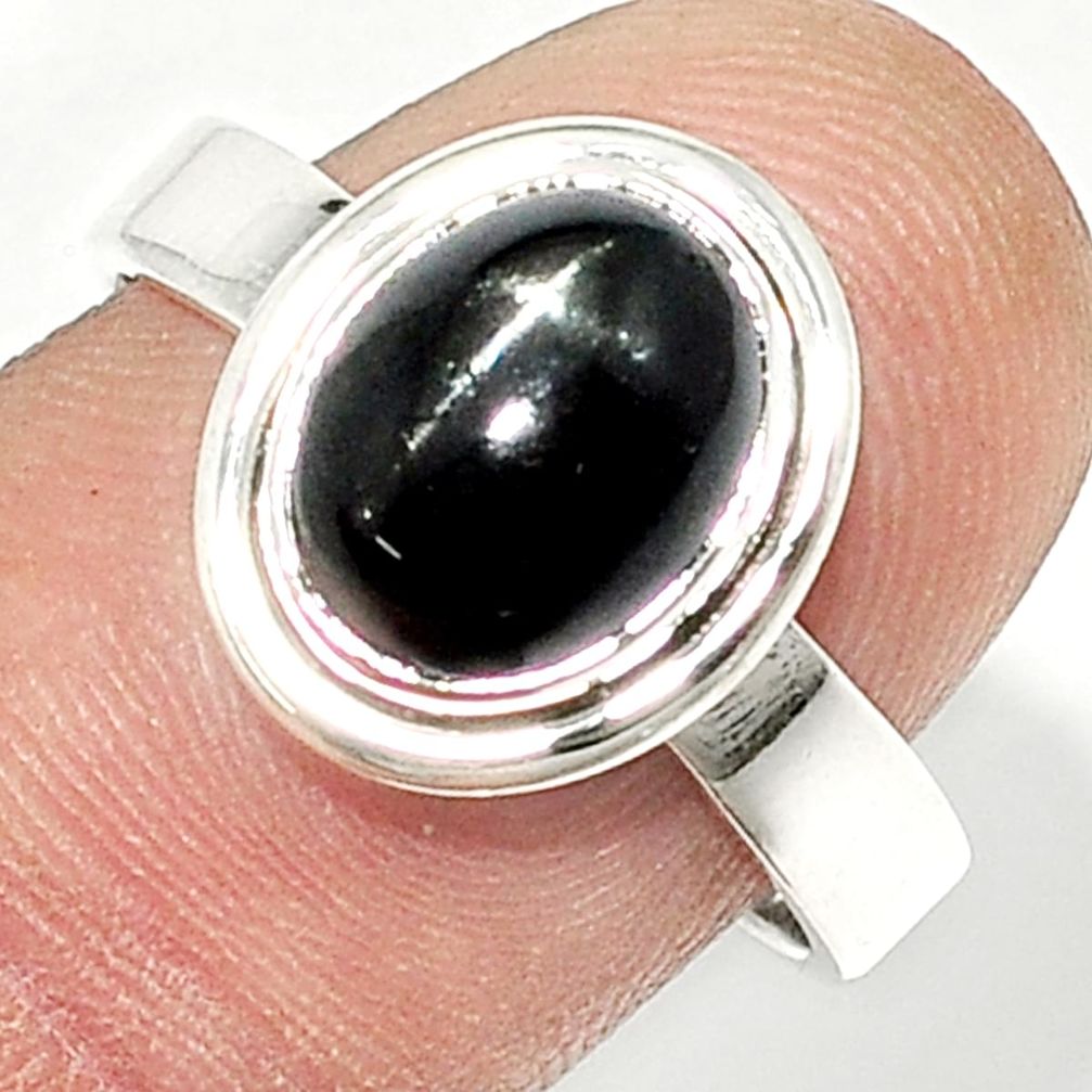 4.35cts solitaire natural black star sapphire 925 silver ring size 9 u29716