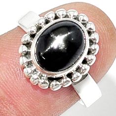 4.10cts solitaire natural black star sapphire 925 silver ring size 7.5 u29687