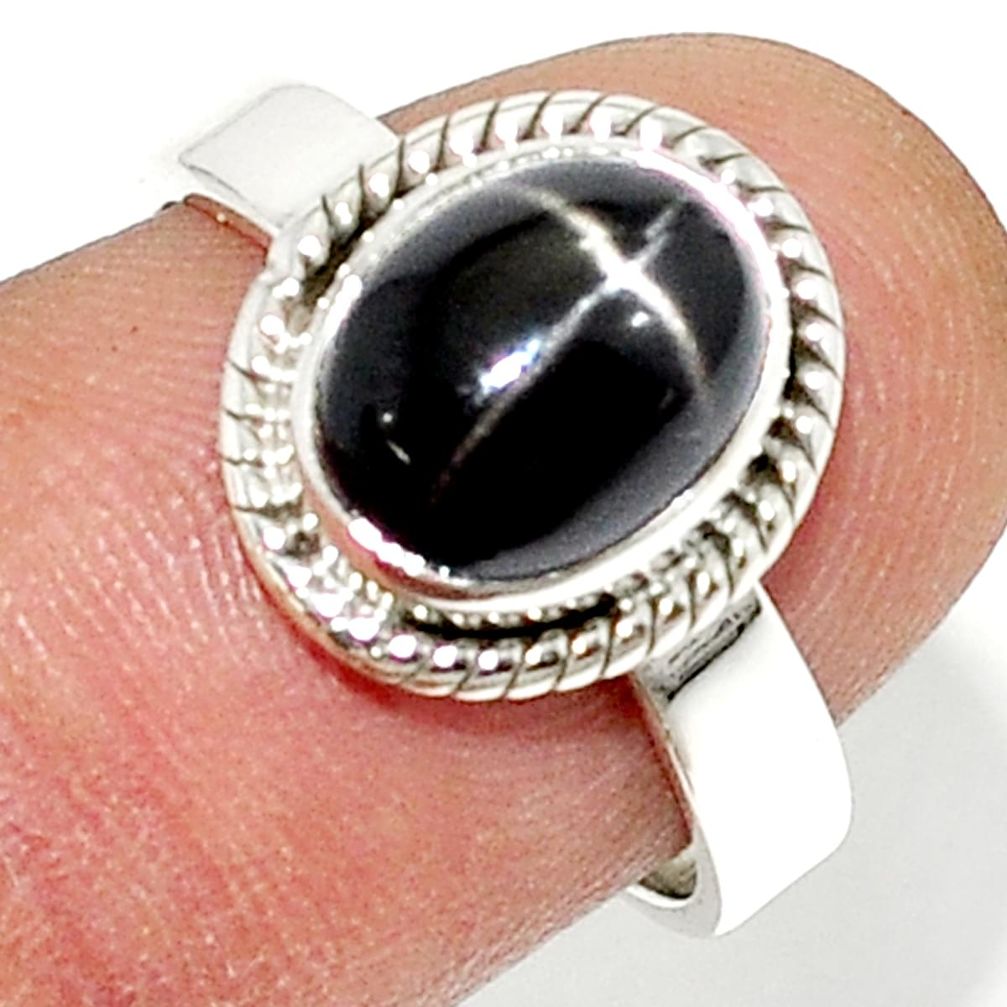 4.13cts solitaire natural black star sapphire 925 silver ring size 7.5 u29696