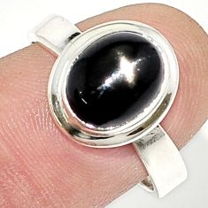 4.10cts solitaire natural black star sapphire 925 silver ring size 8.5 u29697