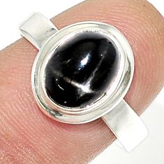4.09cts solitaire natural black star sapphire 925 silver ring size 8.5 u29699