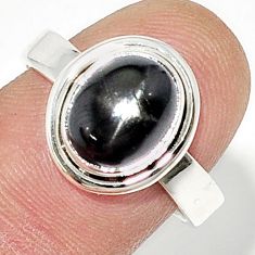 4.07cts solitaire natural black star sapphire 925 silver ring size 8.5 u29713