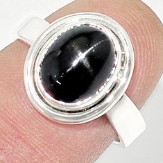4.11cts solitaire natural black star sapphire 925 silver ring size 6.5 u29738