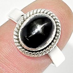 4.11cts solitaire natural black star sapphire oval 925 silver ring size 8 u29702