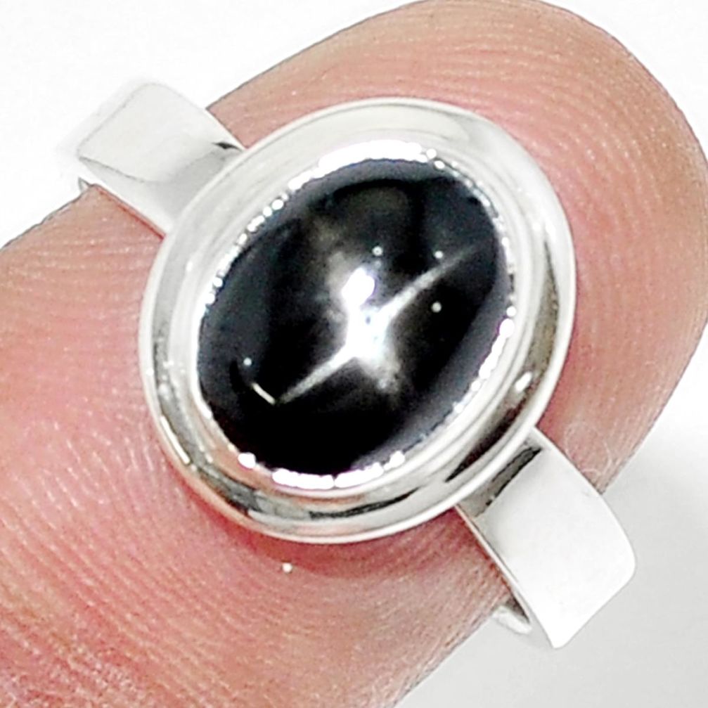 4.11cts solitaire natural black star sapphire oval 925 silver ring size 8 u29708