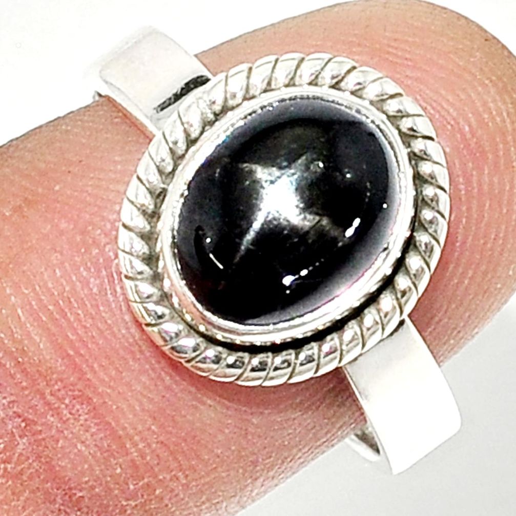 4.58cts solitaire natural black star sapphire oval 925 silver ring size 9 u29693