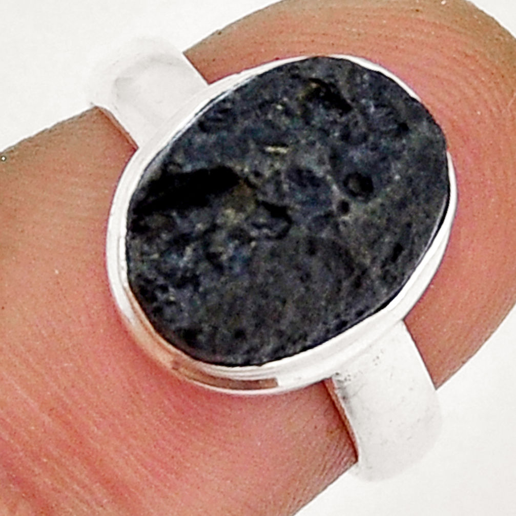 5.02cts solitaire natural black tektite 925 sterling silver ring size 6 y7521