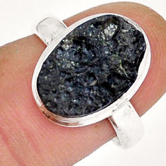 5.56cts solitaire natural black tektite 925 sterling silver ring size 7 y7526