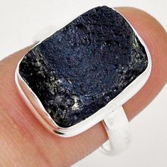 9.50cts solitaire natural black tektite 925 sterling silver ring size 8 y7541
